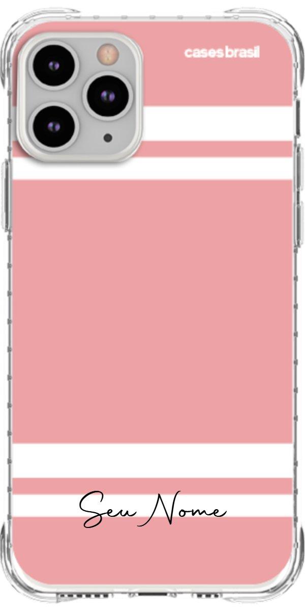 Capinha para Celular Rosa com Faixas Brancas