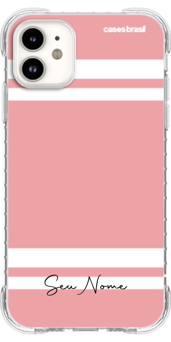 Capinha para Celular Rosa com Faixas Brancas