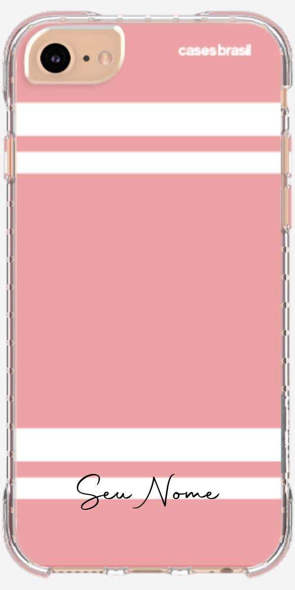 Capinha para Celular Rosa com Faixas Brancas