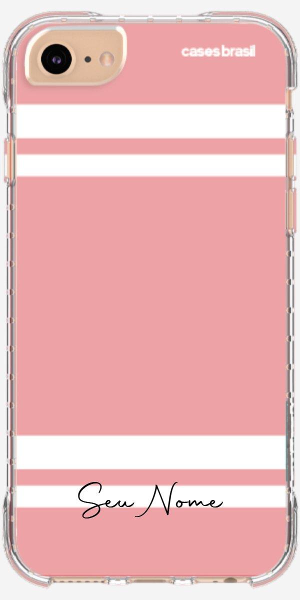 Capinha para Celular Rosa com Faixas Brancas