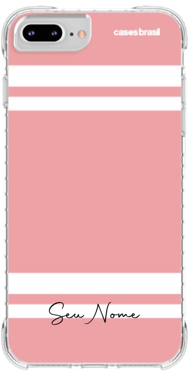 Capinha para Celular Rosa com Faixas Brancas