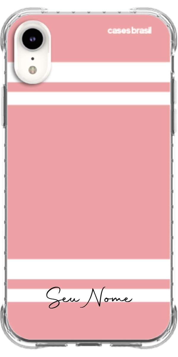 Capinha para Celular Rosa com Faixas Brancas