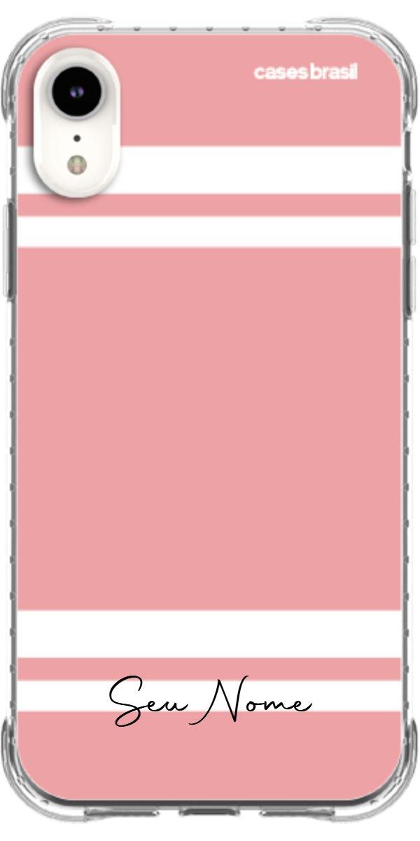 Capinha para Celular Rosa com Faixas Brancas