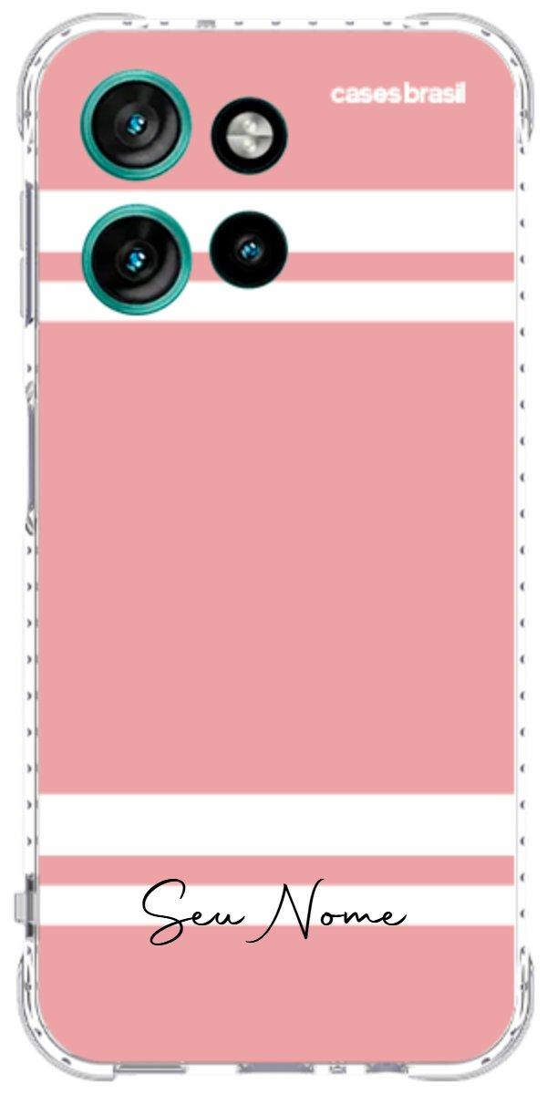 Capinha para Celular Rosa com Faixas Brancas