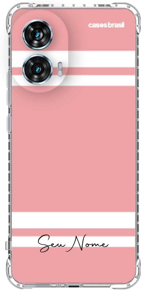 Capinha para Celular Rosa com Faixas Brancas