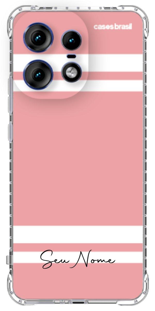 Capinha para Celular Rosa com Faixas Brancas