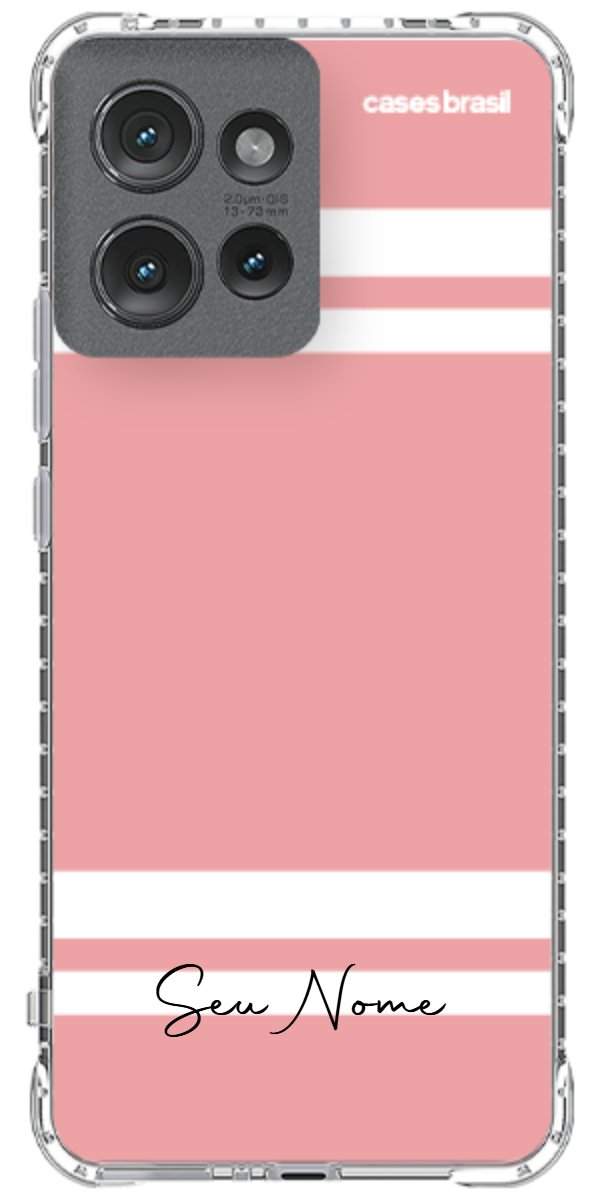 Capinha para Celular Rosa com Faixas Brancas
