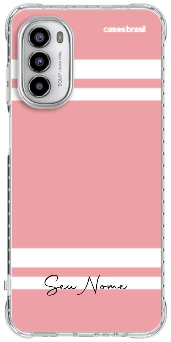 Capinha para Celular Rosa com Faixas Brancas
