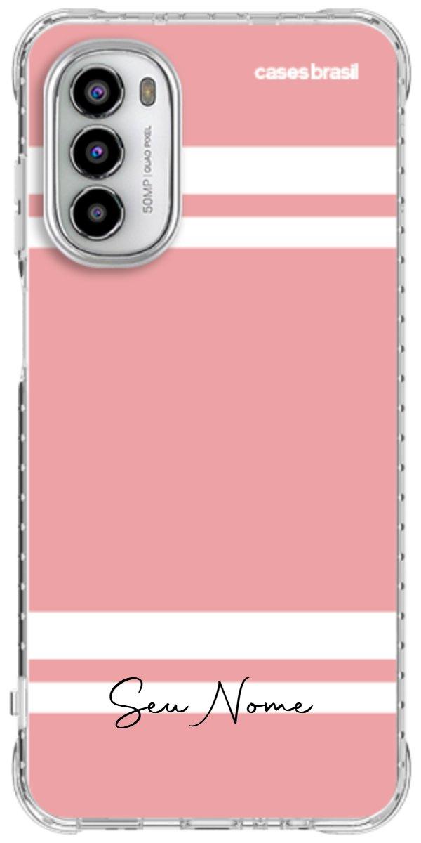 Capinha para Celular Rosa com Faixas Brancas