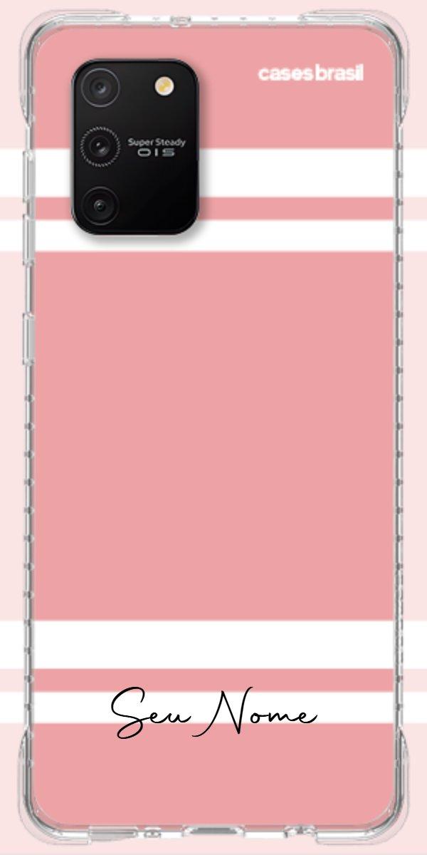 Capinha para Celular Rosa com Faixas Brancas