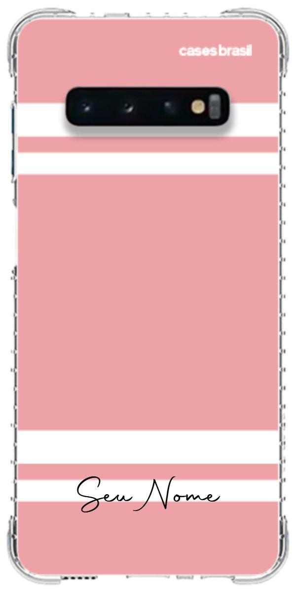 Capinha para Celular Rosa com Faixas Brancas