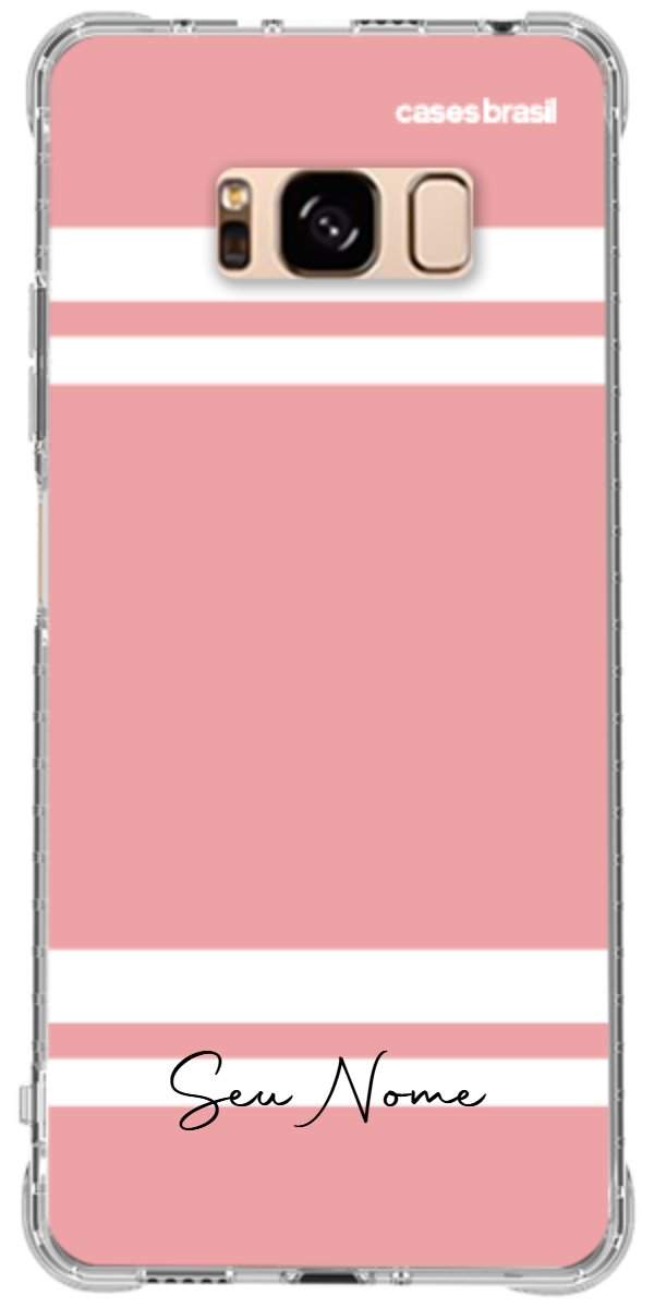 Capinha para Celular Rosa com Faixas Brancas