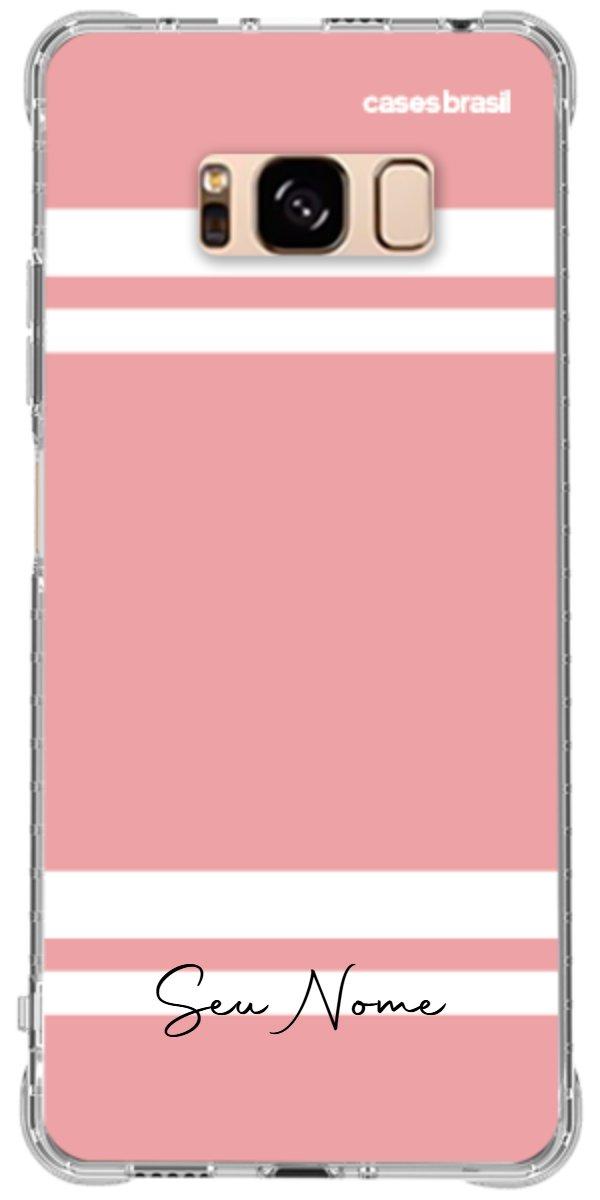 Capinha para Celular Rosa com Faixas Brancas