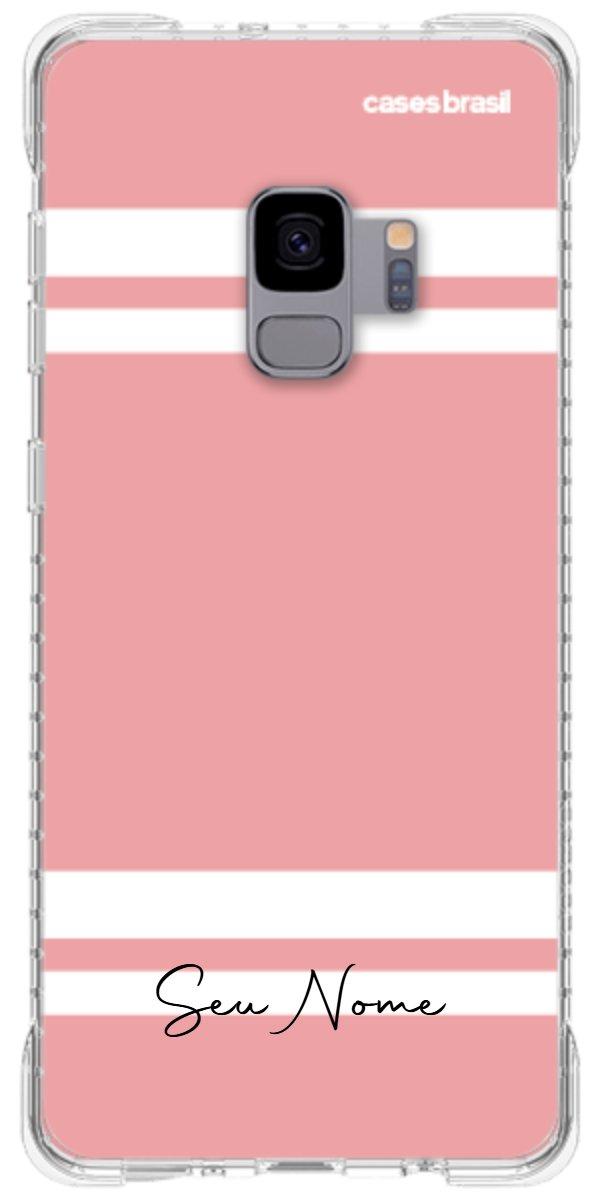 Capinha para Celular Rosa com Faixas Brancas