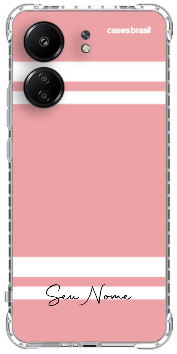 Capinha para Celular Rosa com Faixas Brancas