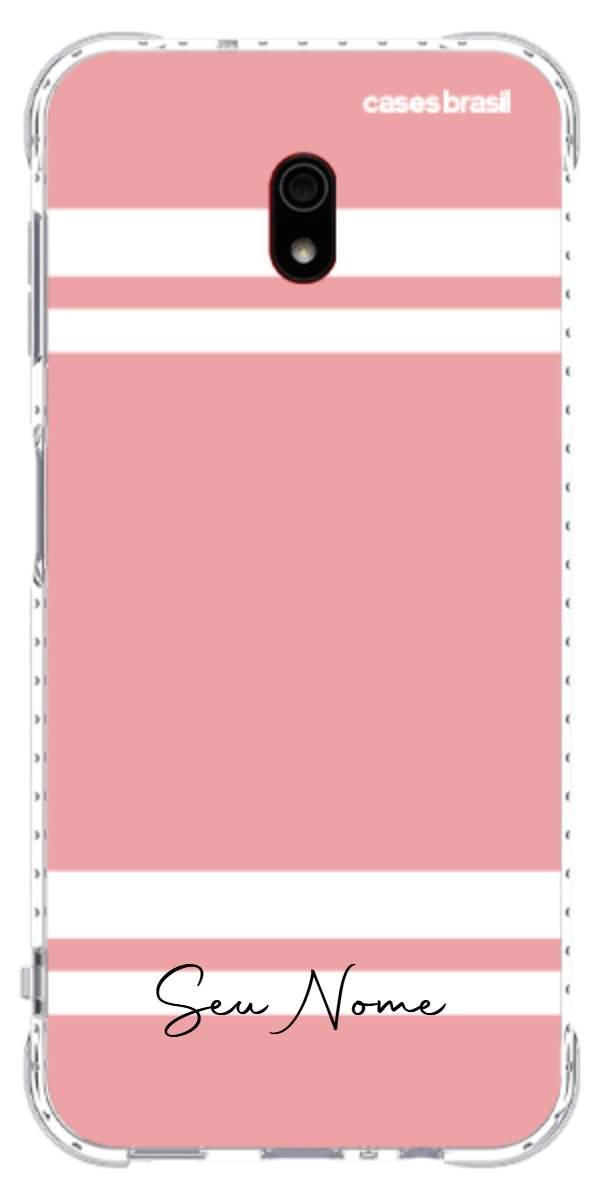 Capinha para Celular Rosa com Faixas Brancas