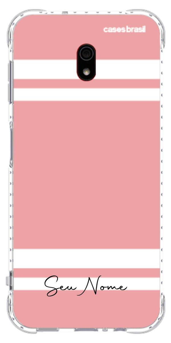 Capinha para Celular Rosa com Faixas Brancas