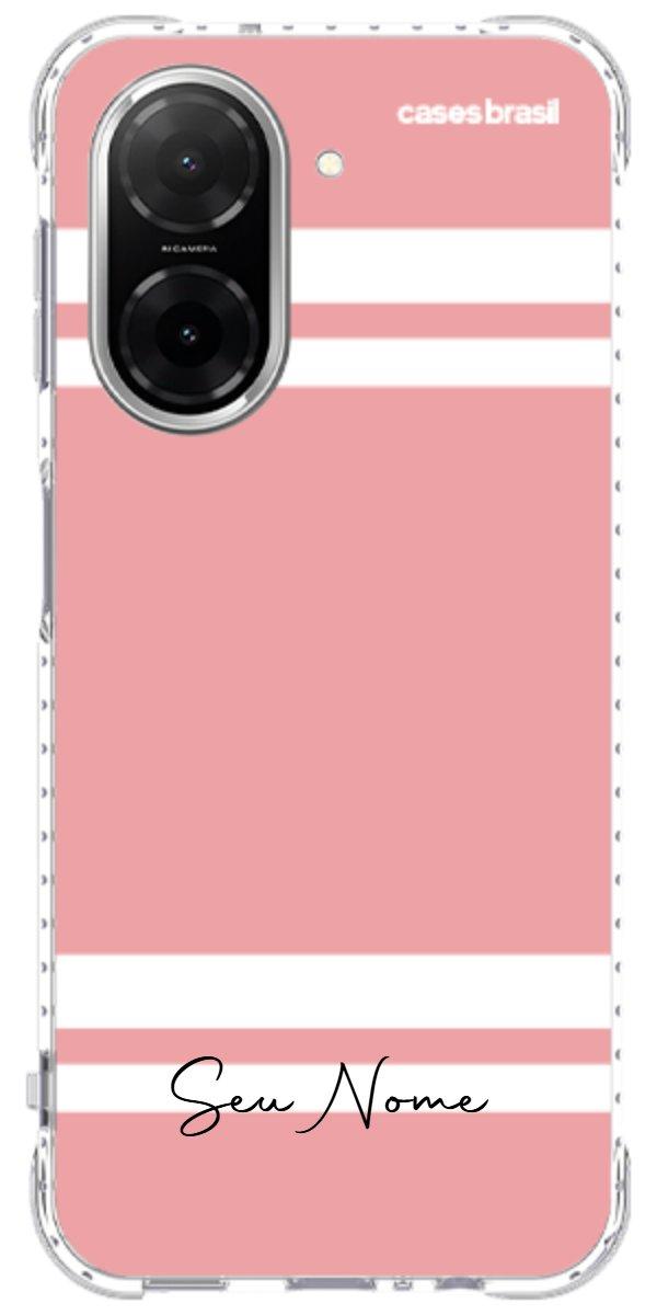 Capinha para Celular Rosa com Faixas Brancas