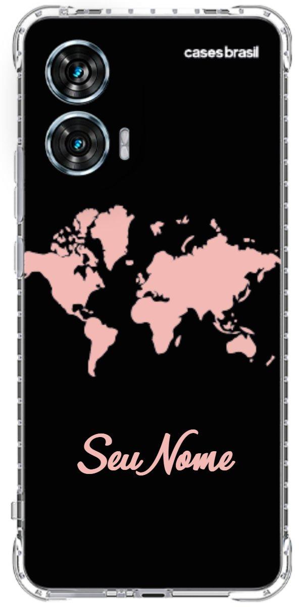 Capinha para Celular Mapa-Múndi Pink Neon