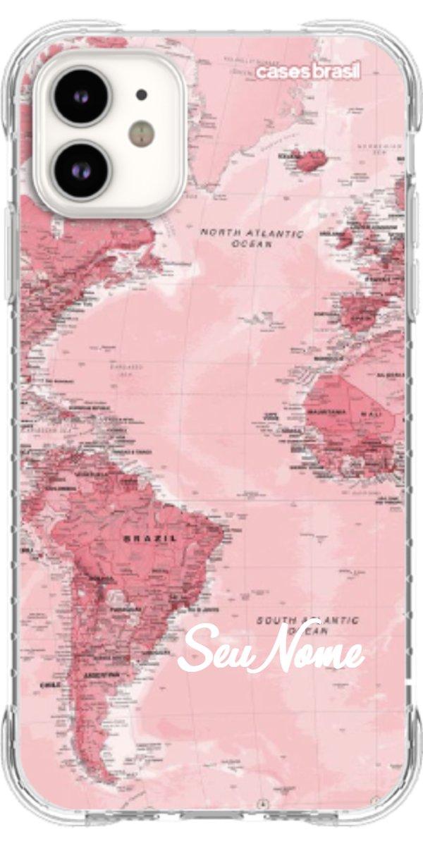 Capinha para Celular Mapa-Múndi Aquarela Rose