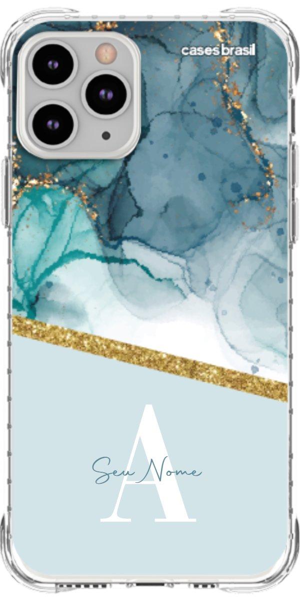 Capinha para Celular Mármore Aqua Dourada