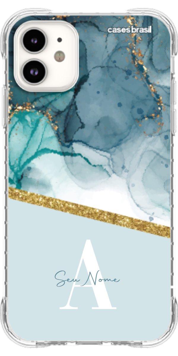 Capinha para Celular Mármore Aqua Dourada