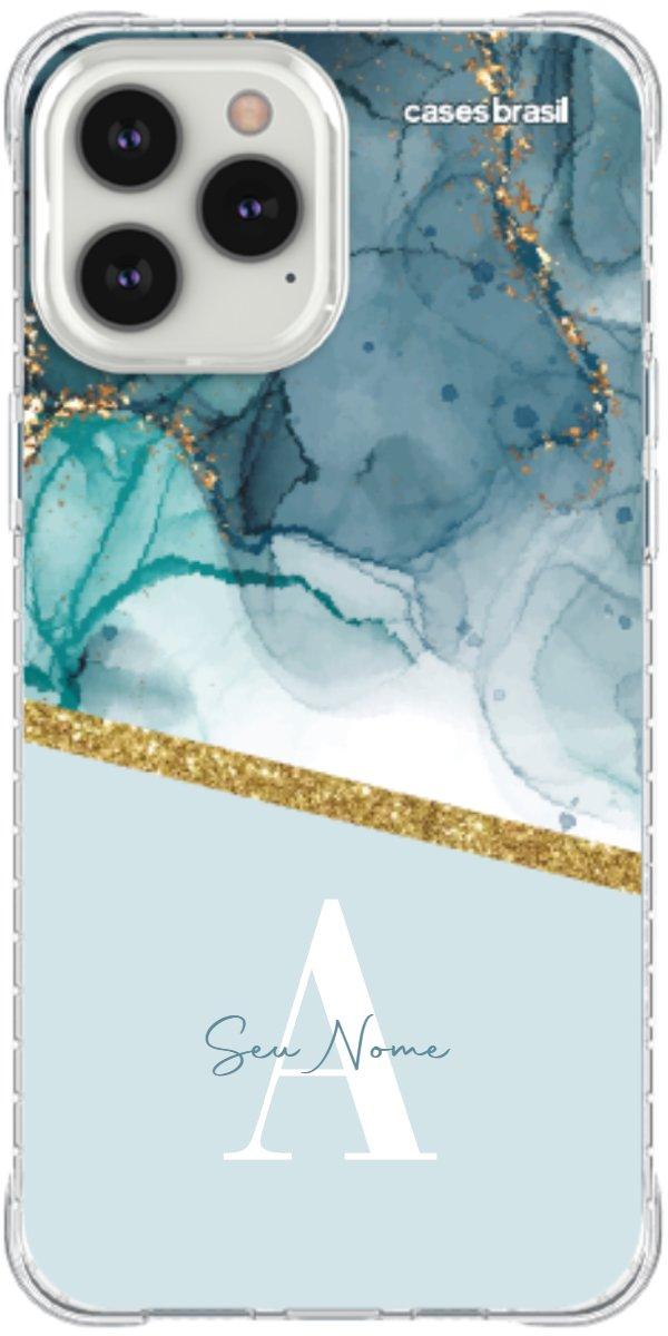 Capinha para Celular Mármore Aqua Dourada