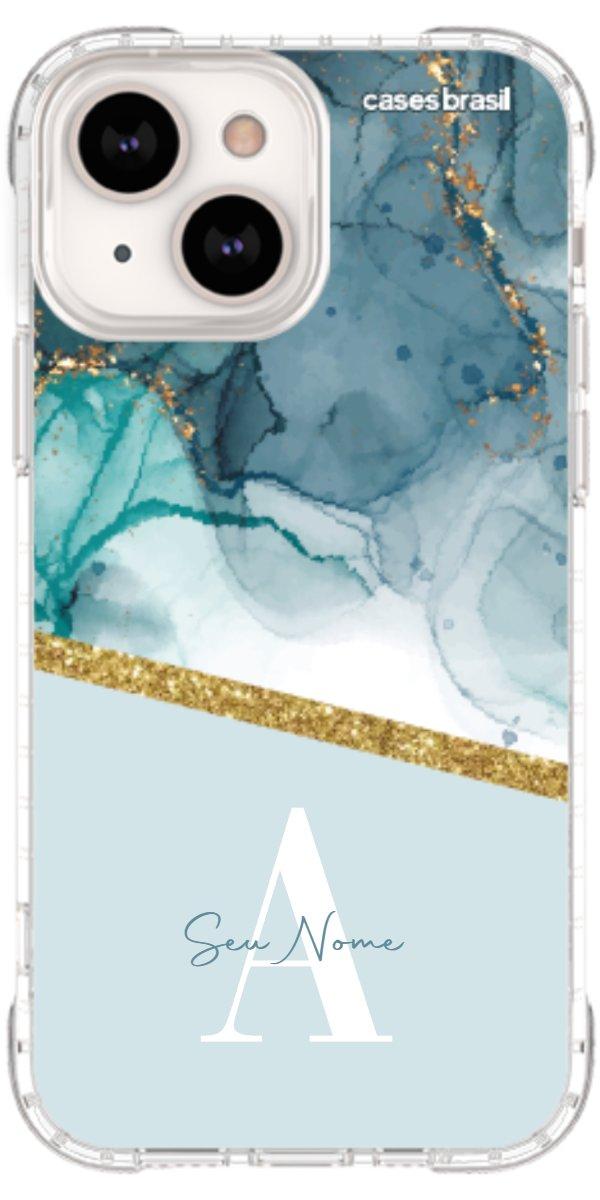 Capinha para Celular Mármore Aqua Dourada