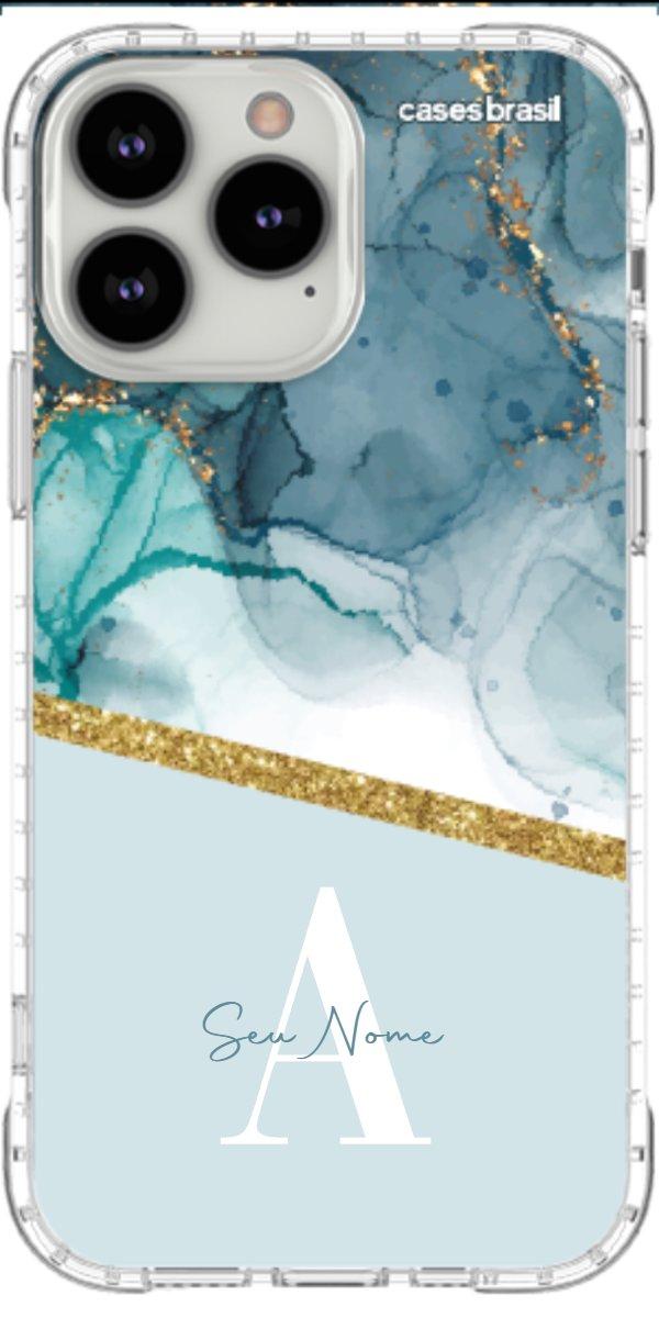 Capinha para Celular Mármore Aqua Dourada