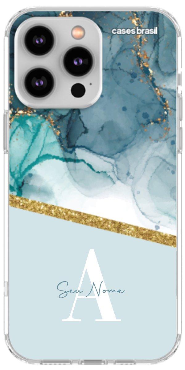 Capinha para Celular Mármore Aqua Dourada