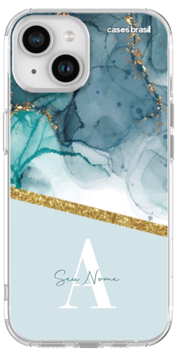 Capinha para Celular Mármore Aqua Dourada
