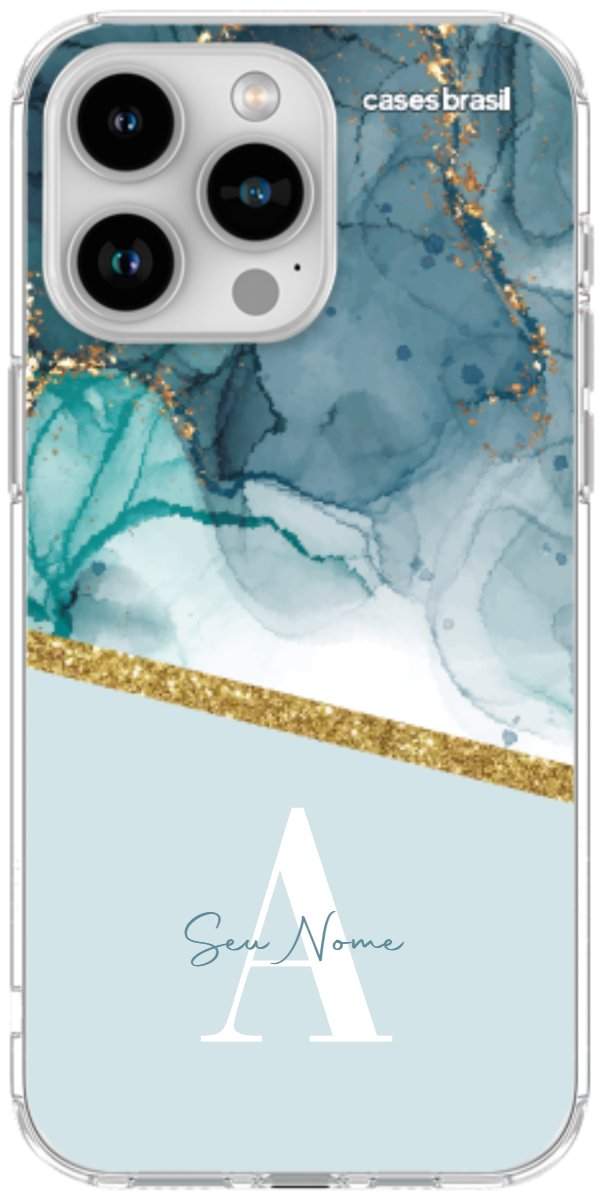 Capinha para Celular Mármore Aqua Dourada