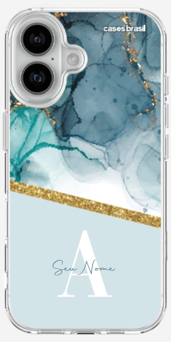 Capinha para Celular Mármore Aqua Dourada