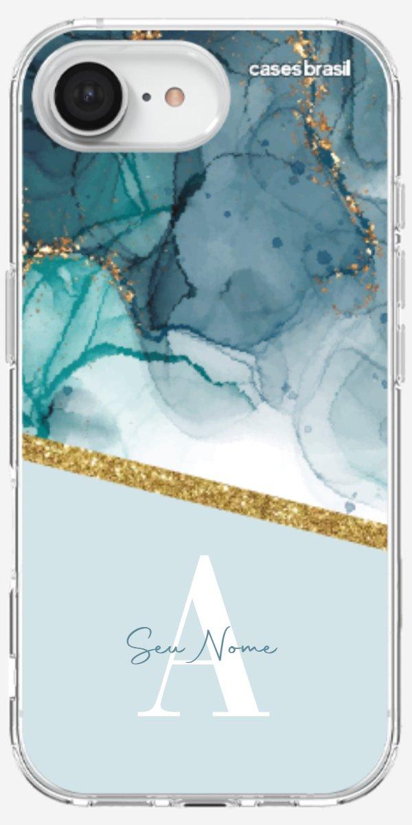 Capinha para Celular Mármore Aqua Dourada