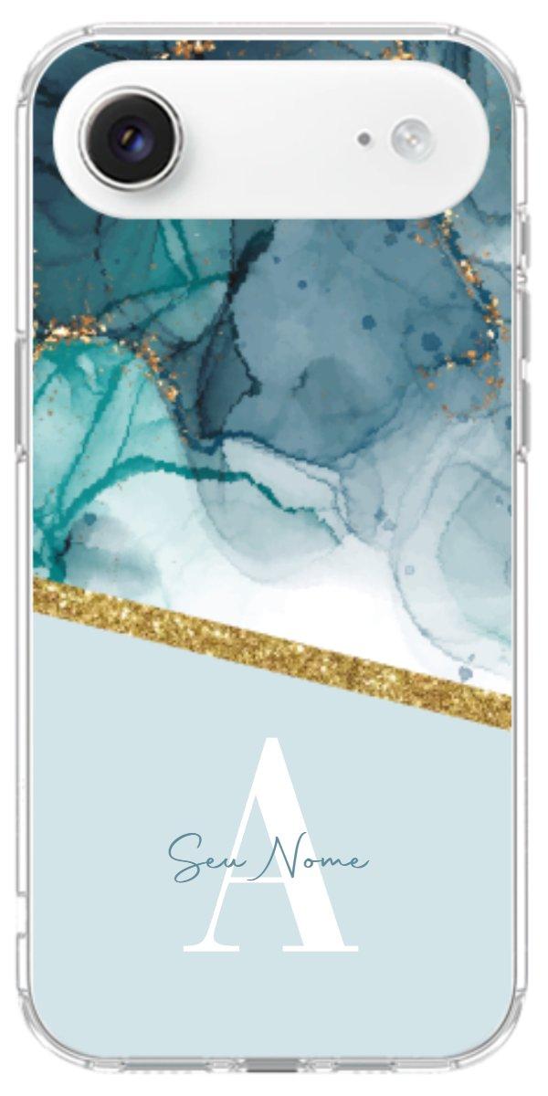 Capinha para Celular Mármore Aqua Dourada
