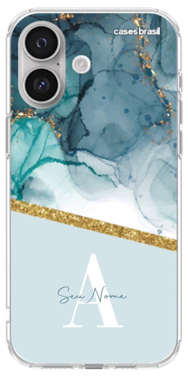 Capinha para Celular Mármore Aqua Dourada