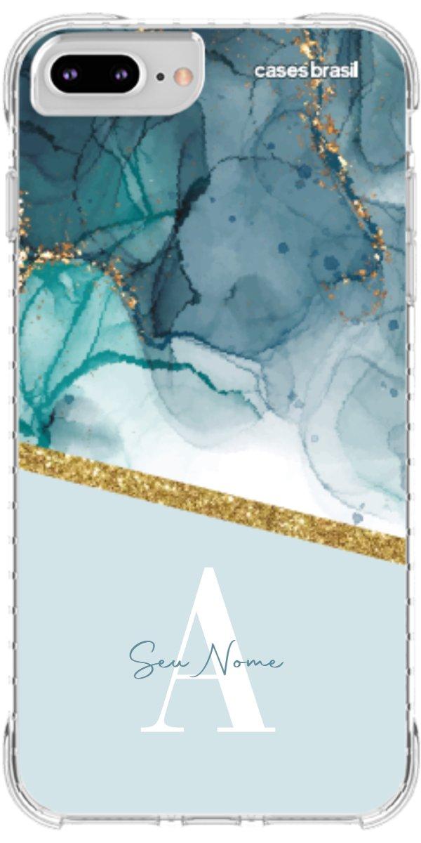 Capinha para Celular Mármore Aqua Dourada