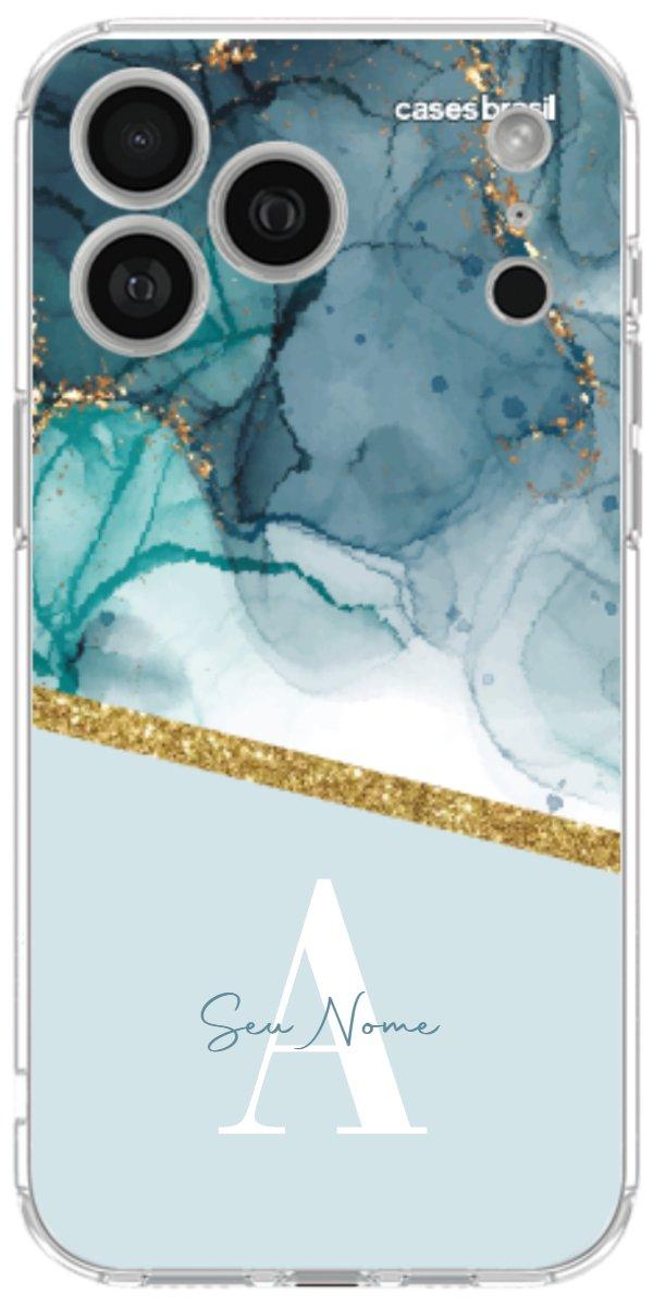 Capinha para Celular Mármore Aqua Dourada