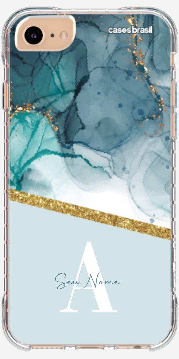 Capinha para Celular Mármore Aqua Dourada