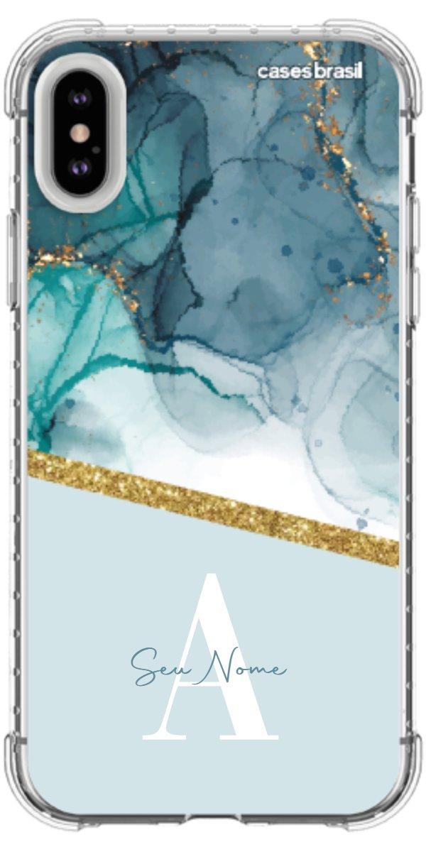 Capinha para Celular Mármore Aqua Dourada