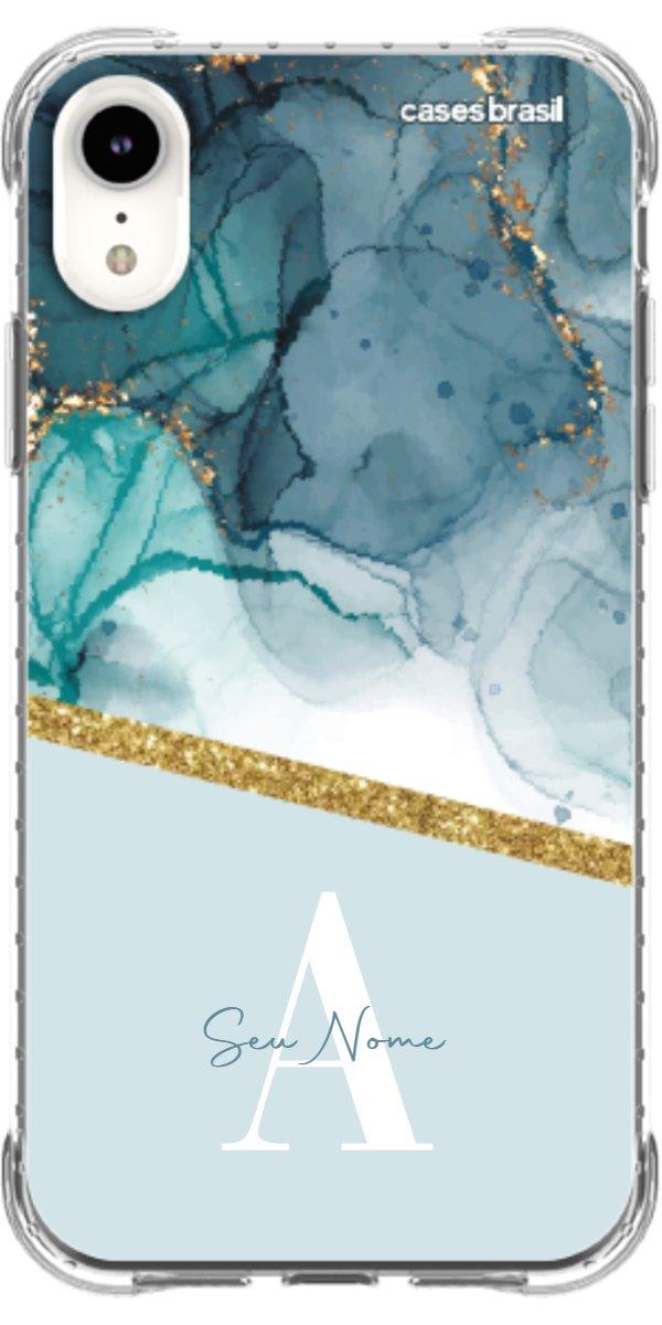 Capinha para Celular Mármore Aqua Dourada