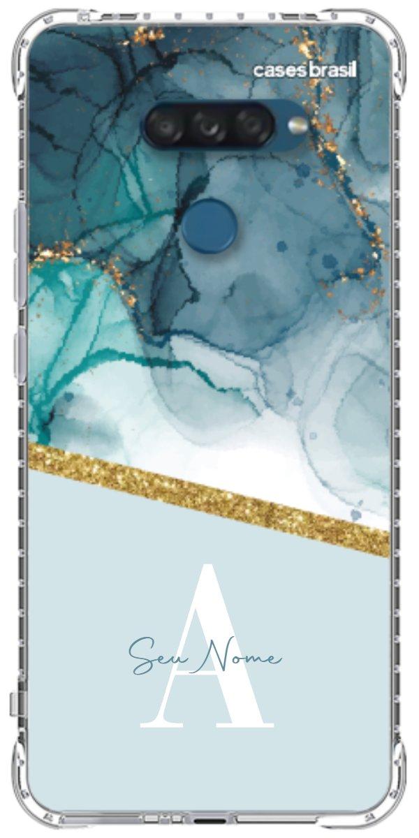 Capinha para Celular Mármore Aqua Dourada