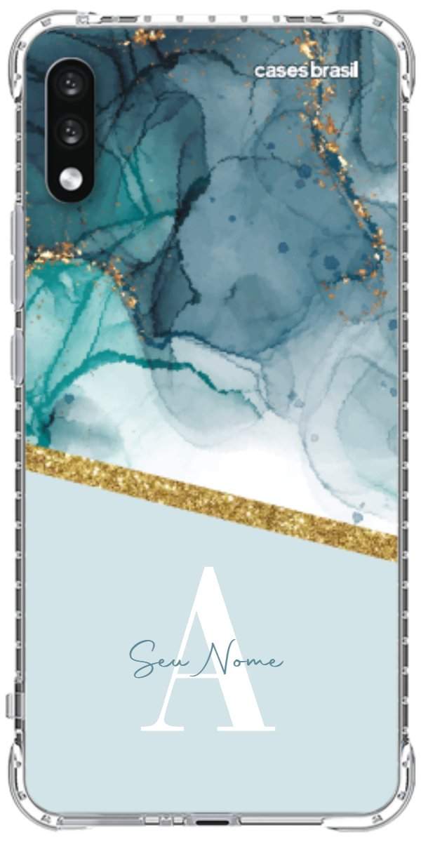 Capinha para Celular Mármore Aqua Dourada