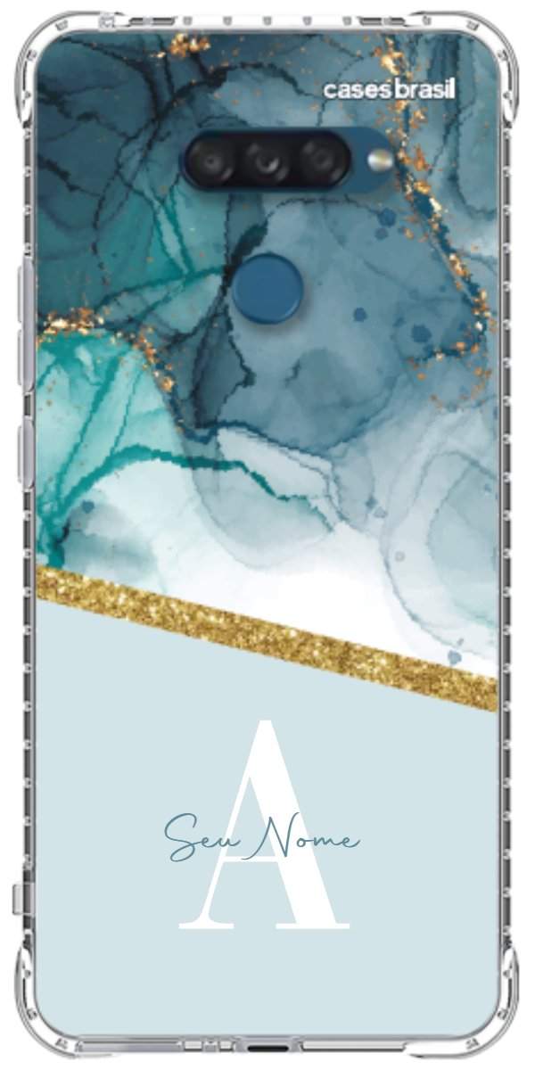 Capinha para Celular Mármore Aqua Dourada