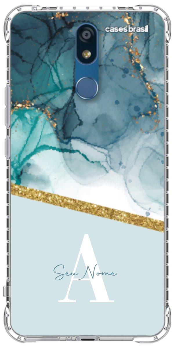 Capinha para Celular Mármore Aqua Dourada