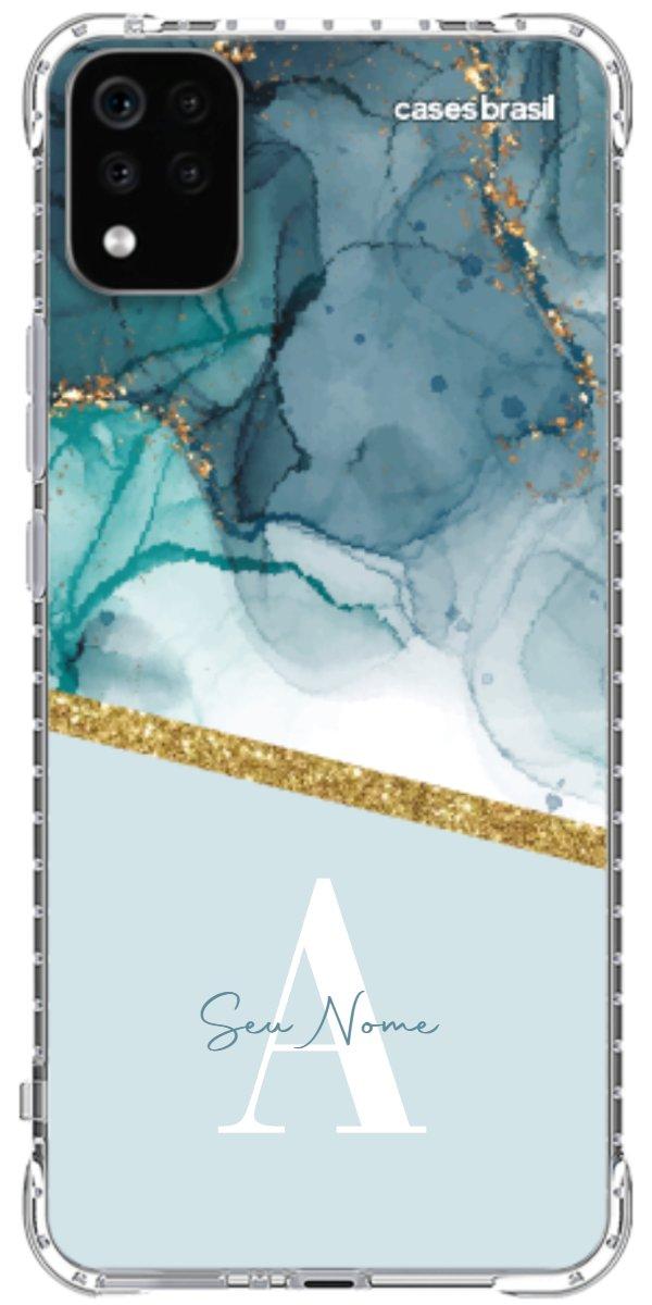 Capinha para Celular Mármore Aqua Dourada