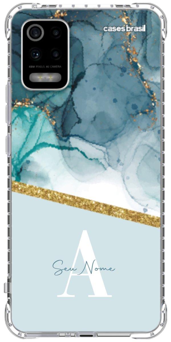 Capinha para Celular Mármore Aqua Dourada