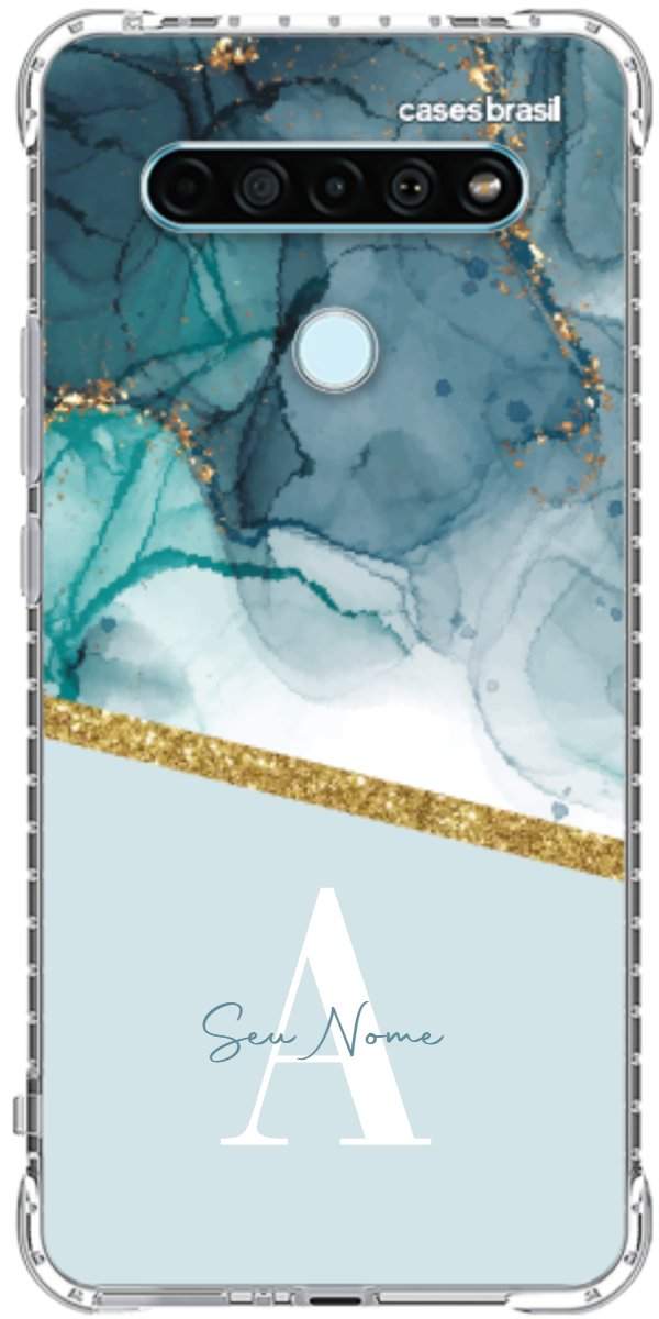 Capinha para Celular Mármore Aqua Dourada