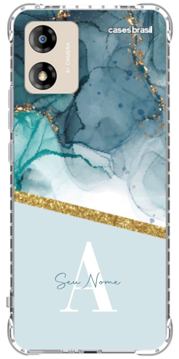 Capinha para Celular Mármore Aqua Dourada