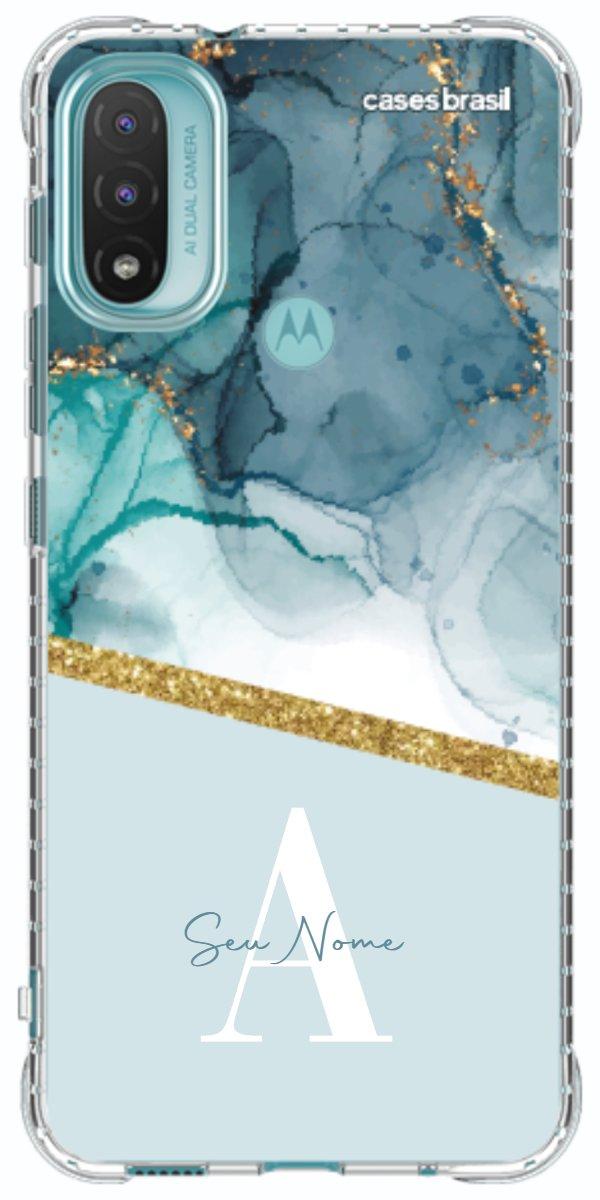 Capinha para Celular Mármore Aqua Dourada
